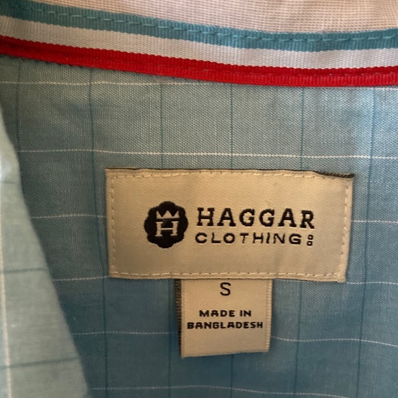 Men Haggar blue white plaid short sleeve button down shirt size S - Picture 3 of 8